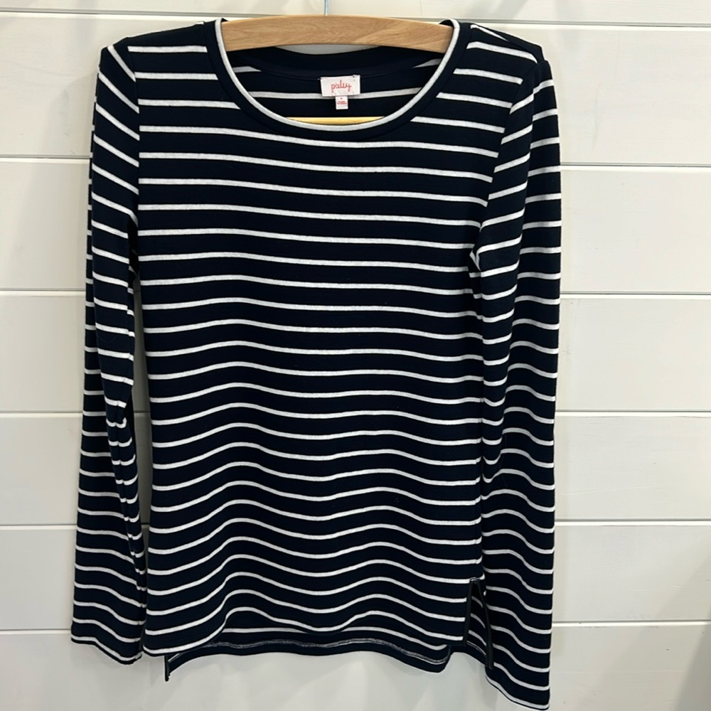 Long Paley Navy and White Knit Shirt